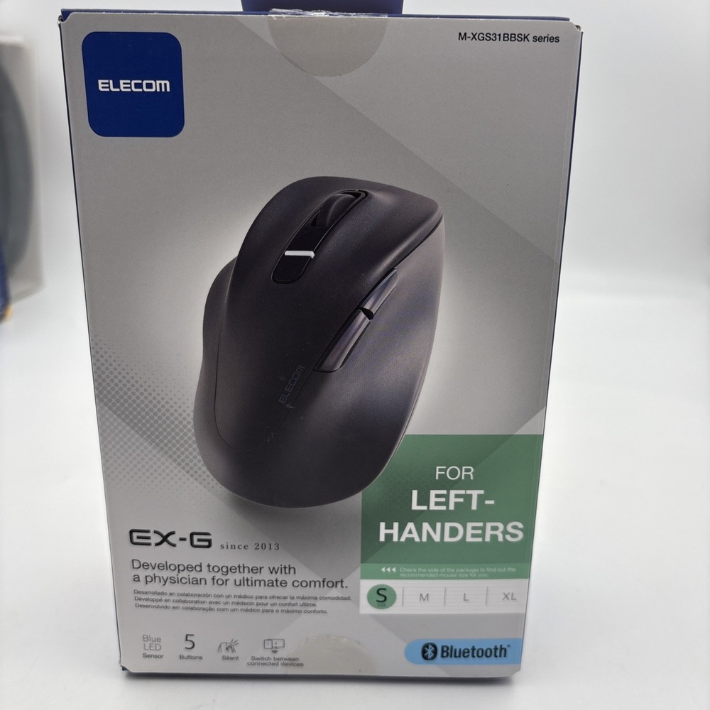 ELECOM EX-G Silent Wireless Left-Handed Mouse - Black, Size Small